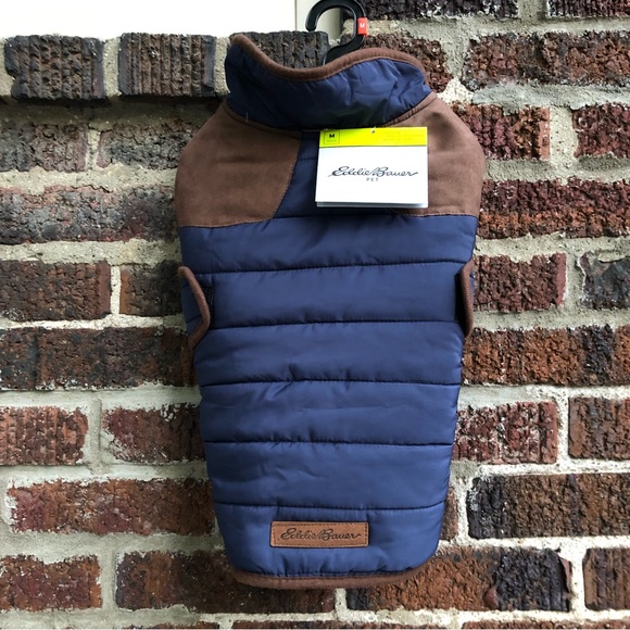 NWT Eddie Bauer dog vest puffer coat velcro (medium) - navy blue and brown